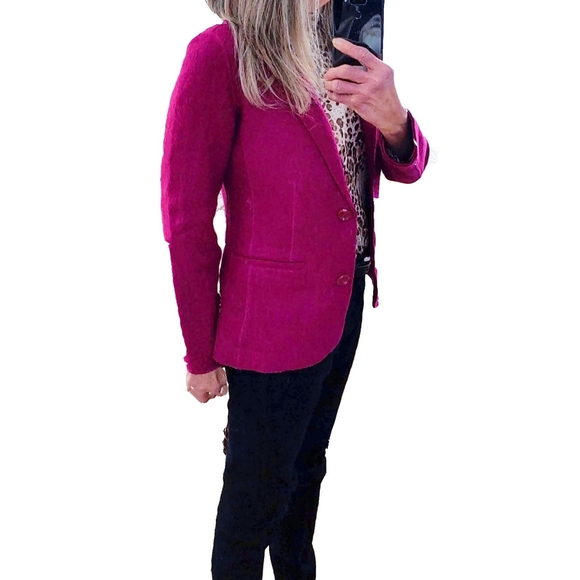 Chicos Wmns S Magenta Wool Button Blazer Jacket - Picture 4 of 5